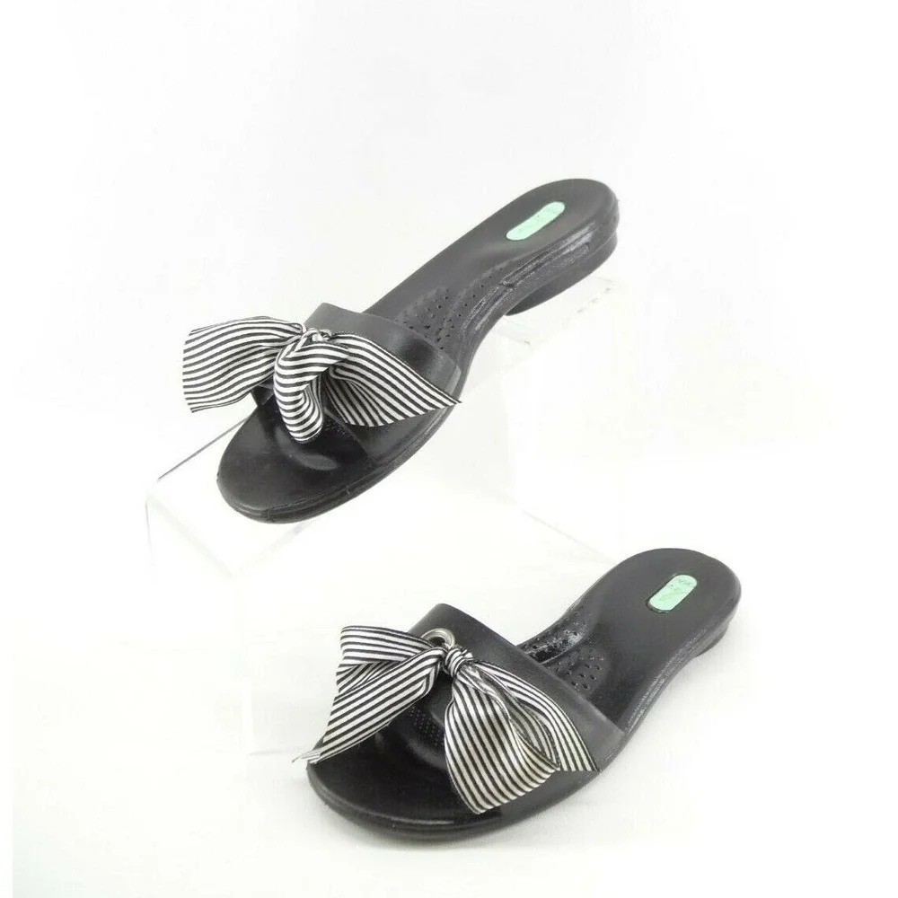 OKA B Okabashi Black Licorice Sandals Slides Rubber with Bow SZ‎ M 6.5-7.5 US